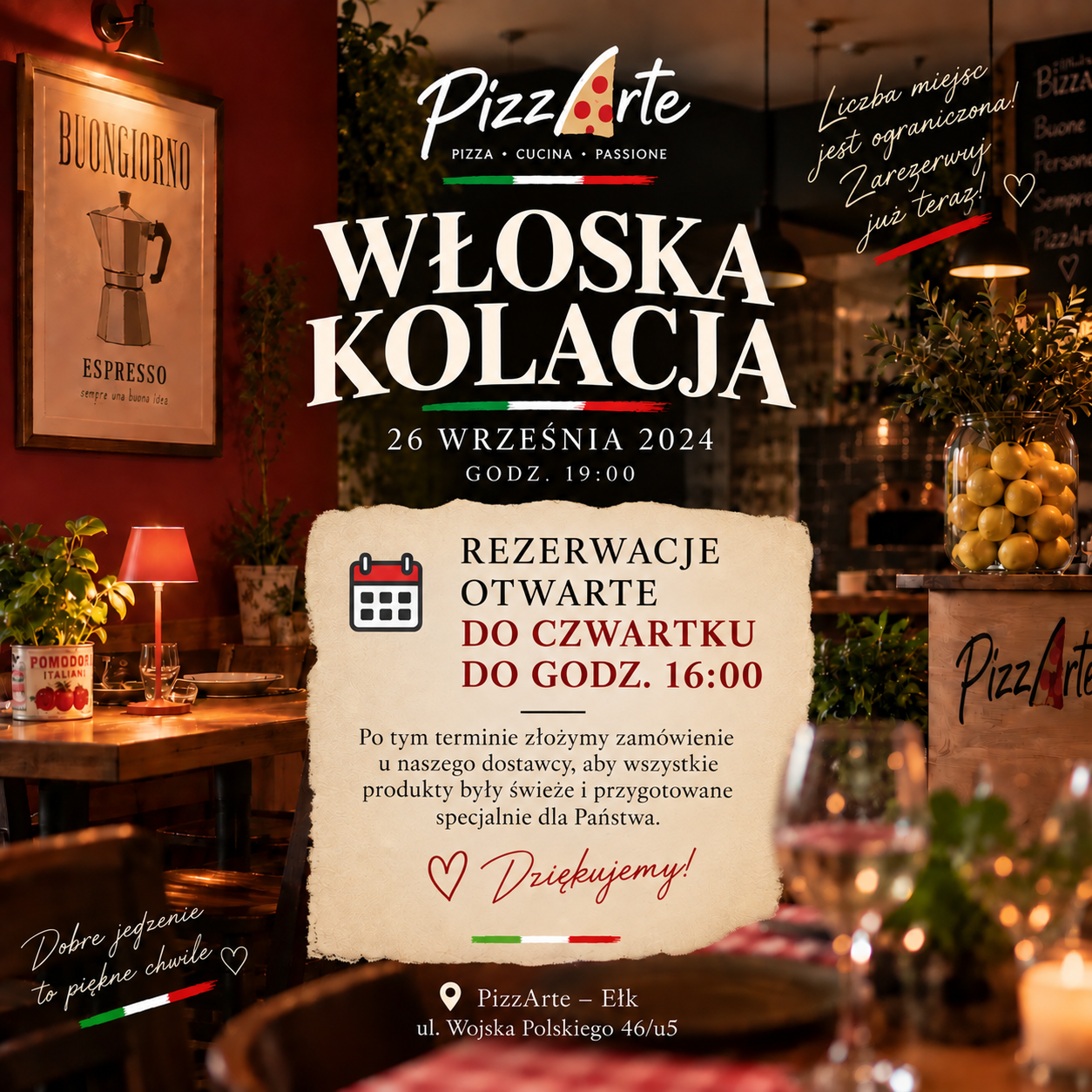 Zaproszenie na włoską kolację w PizzArte